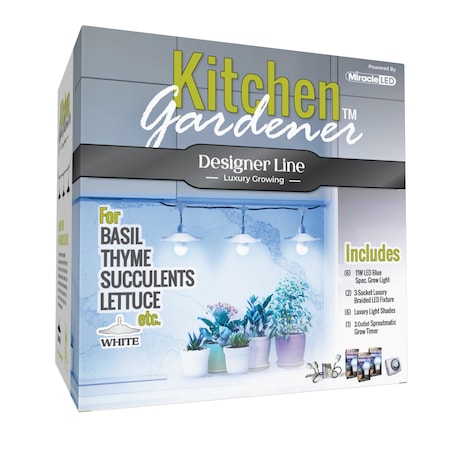 Miracle Led 3-Socket Designer Kitchen Gardener Grow Light Kit- Blue Spec. 11W Replace 150W Grow Bulbs, 2PK 801805